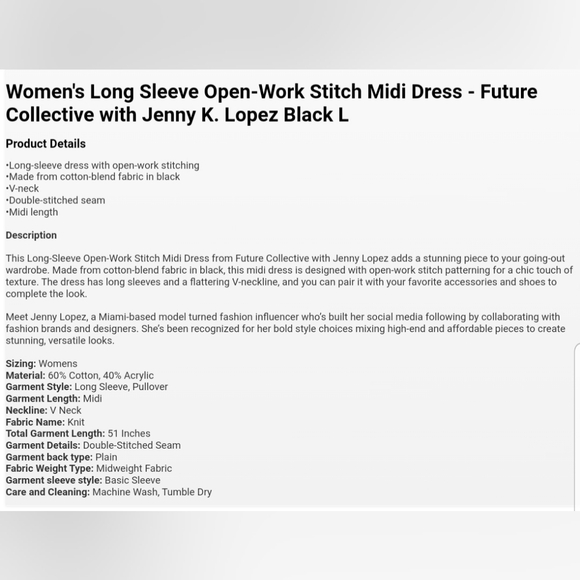 Women's Long Sleeve Open-Work Stitch Midi Dress - Future Collective Black L - Picture 11 of 11